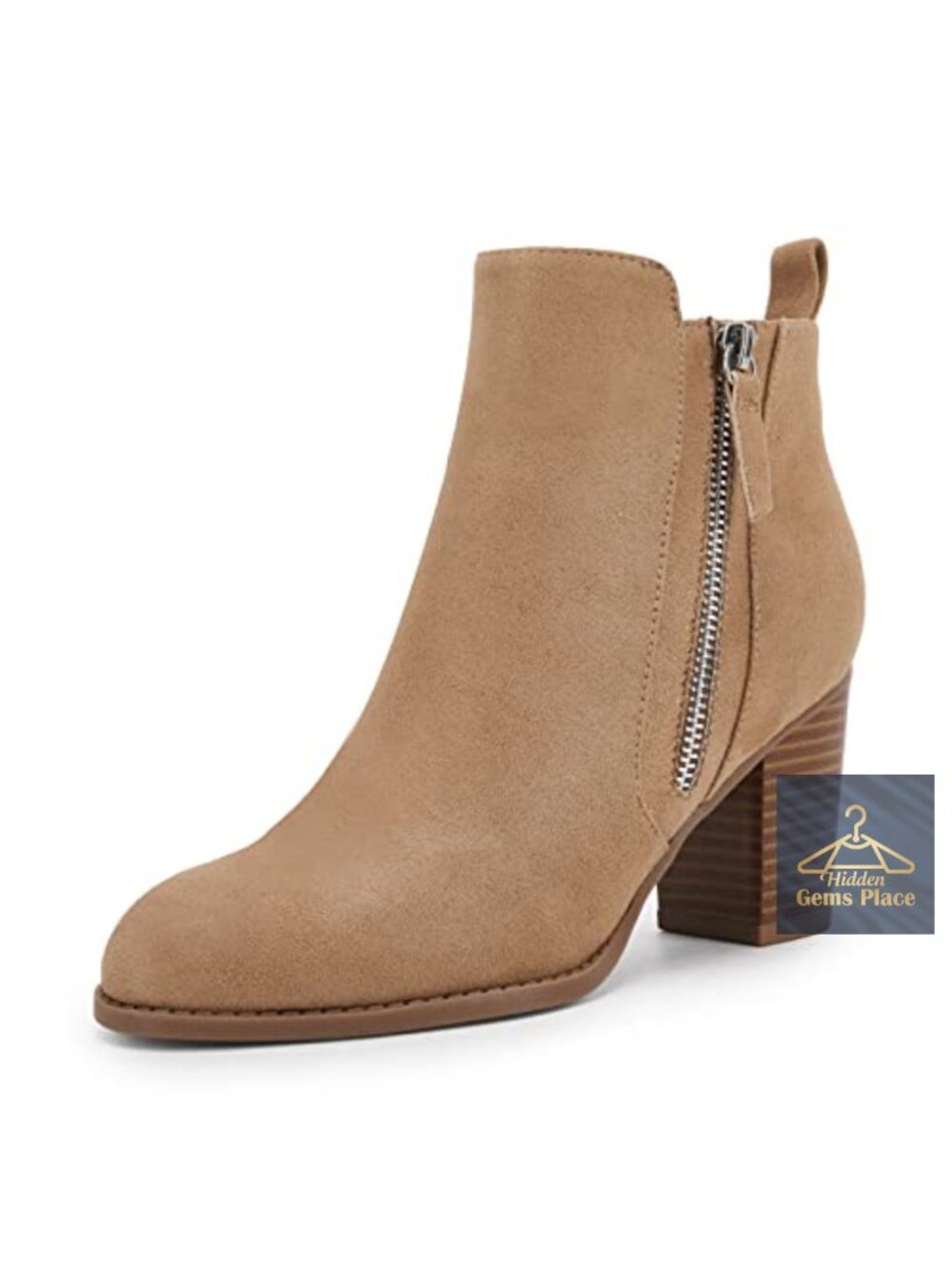 Faux Suede Ankle Boots Chunky Block Heel Pointed Toe Side Zip Fall Booties